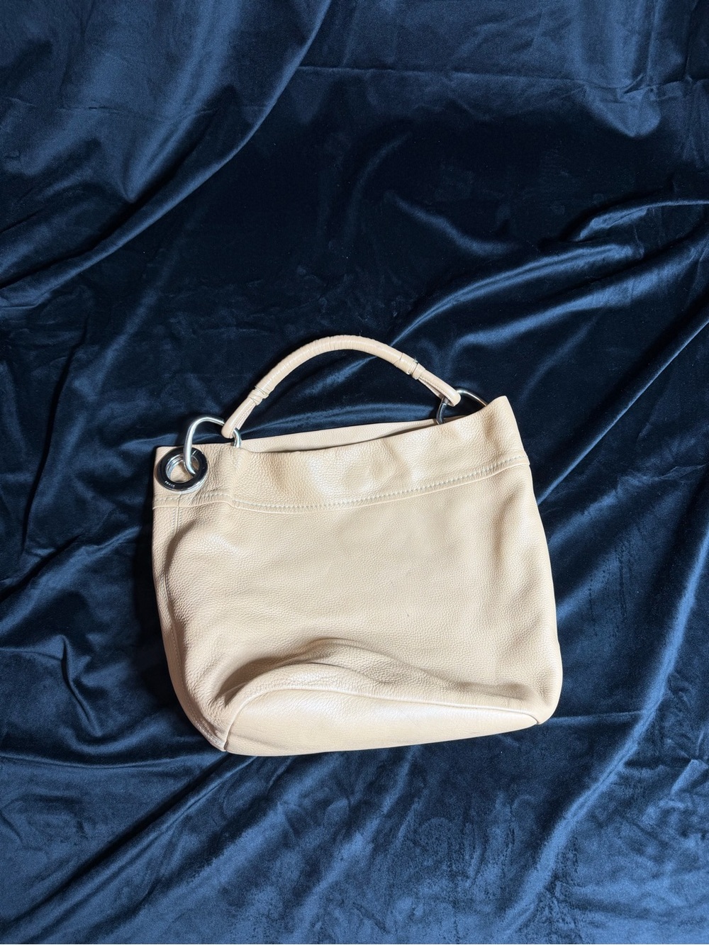 Prada Beige/Tan Pebbled Leather Hobo with Silver Rings - Picture 2 of 13